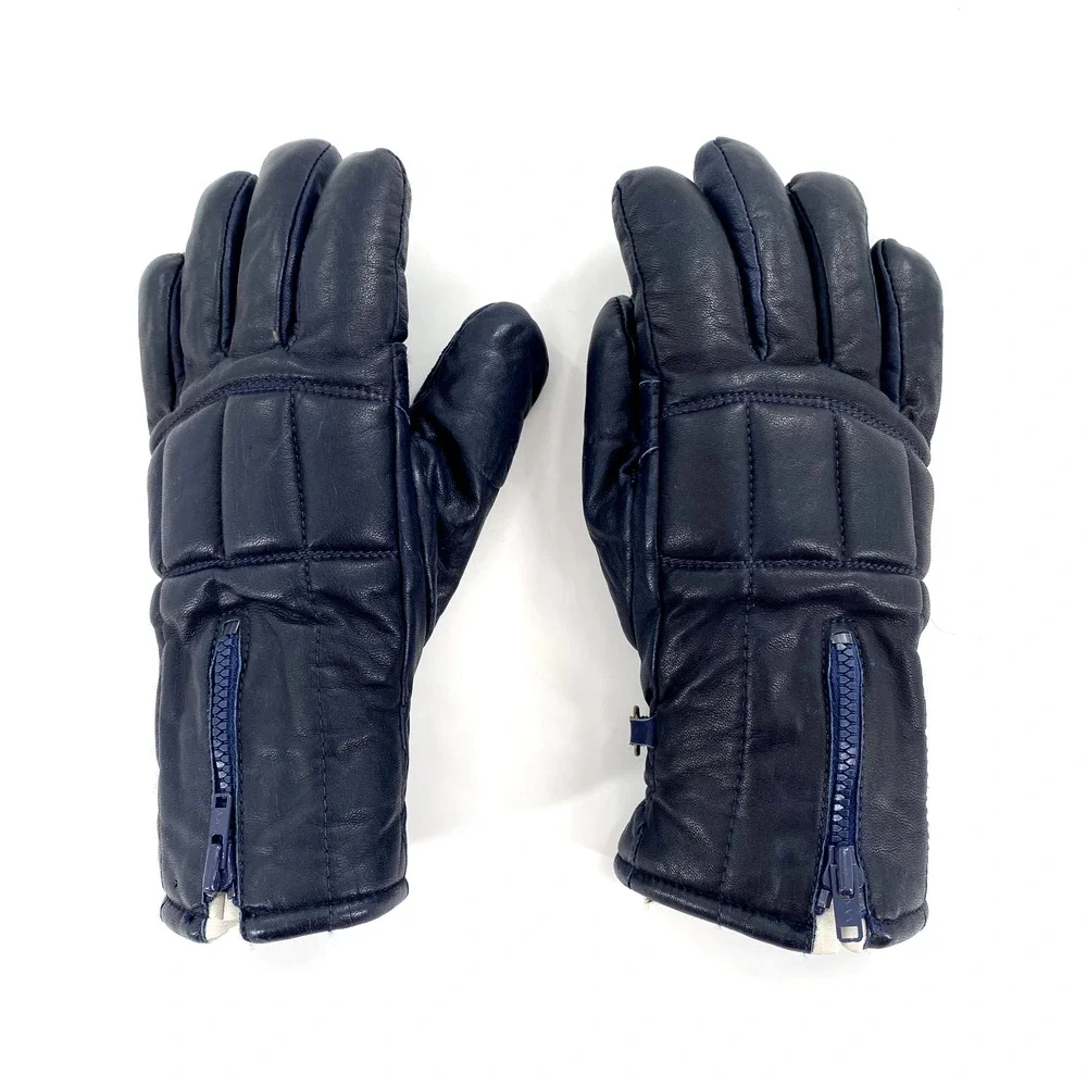 Conroy Vintage Womens Leather Gloves Sz S Blue Fleece Lined‎ Zippered Wrist